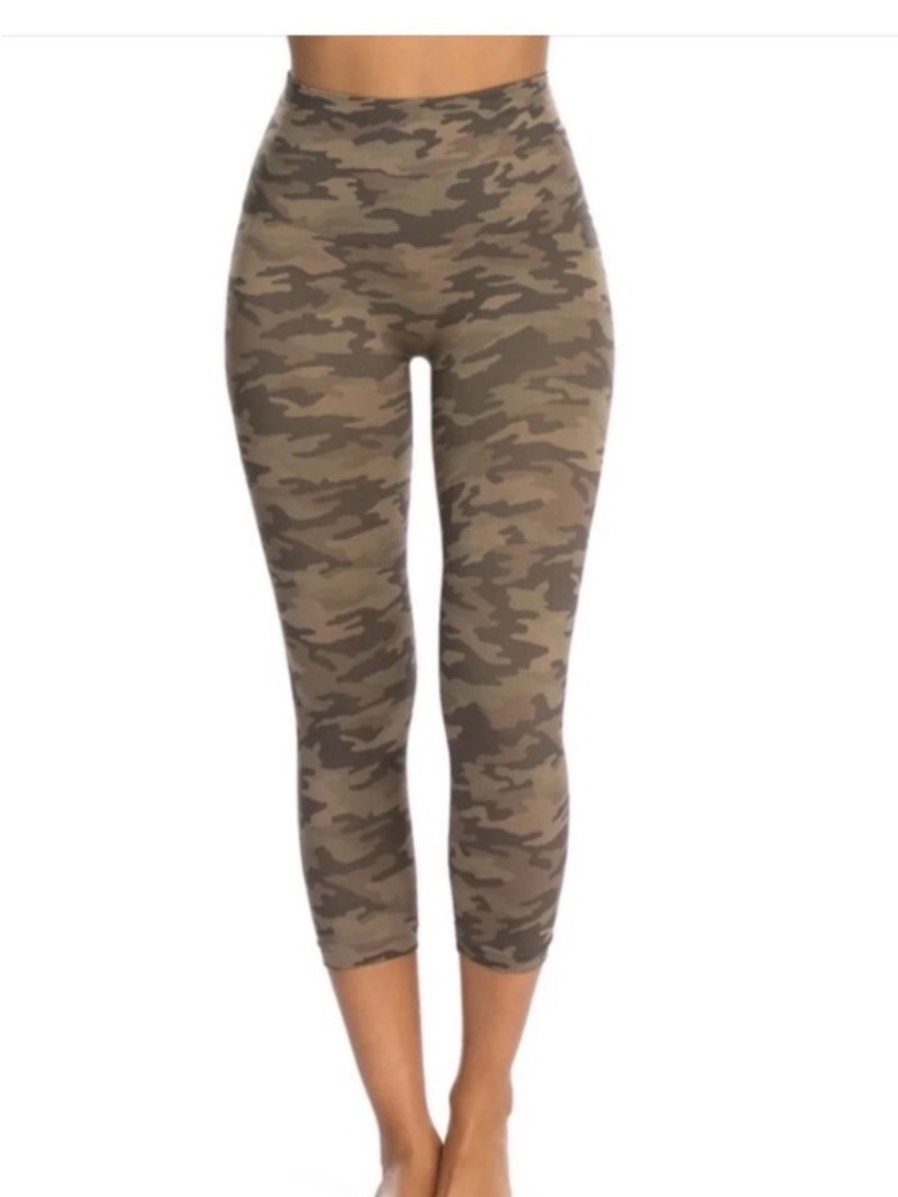 SPANX Look At Me Now High Waist Cropped Leggings- Green Camo Womens XL